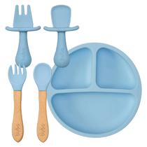 Kit Refeição Azul Pratinho e Talher de Silicone e Bambu Buba Kit Refeição Azul Pratinho e Talher de Silicone e Bambu Buba
