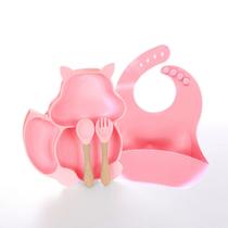 Kit Refeição Bebê Introdução Alimentar Infantil Papinha Prato Com Ventosa Babador Talher Desmame Termossensível Alimentação Transição Treinamento