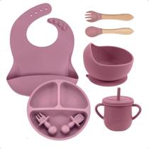 Kit Refeição Bebê Prato Babador Copo Talher Silicone Ventosa