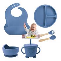 Kit Refeição Bebê Prato Babador Copo Talher Silicone Ventosa