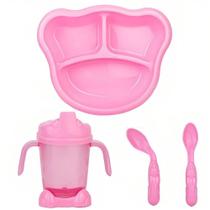 Kit Refeição Bebê Prato Colher E Copo Rosa Adoleta 0933