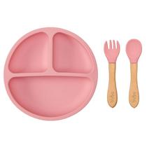 Kit Refeição Bebê Prato E Talheres Em Silicone E Bambu - Buba Baby