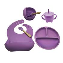 Kit Refeição Bebê Silicone Colher Pratinho Babador Infantil Ventosa 6 Peças