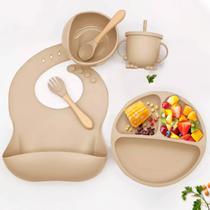 Kit Refeição Bebê Silicone Talher Prato Tigela Copinho