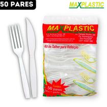 Kit Refeição Branco Reforçado Garfo + Faca em Sachê Embalados Maxplastic - pct 50 Pares