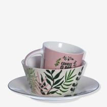 Kit Refeição Cerâmica Bowl, Caneca E Prato Jardim