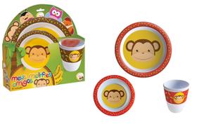 Kit Refeição com 3 Peças Prato Raso + Tigela + Copo - Macaquinho Kit Refeição com 3 Peças Prato Raso + Tigela + Copo - Macaquinho