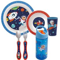Kit Refeição Completo Aventuras Astronauta Prato Bowl Copo Talheres E Garrafinha Buba