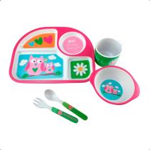 Kit Refeição Completo EcoBaby - Prato com Divisórias, Copo e Talheres - Livre de BPA e Atóxicos