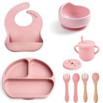 Kit Refeição De Silicone Introdução Alimentar Papinha Infantil Bebê Prato Babador Copo Talher Silicone Ventosa Multiuso Crianças 10 Peças