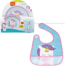 Kit refeição e babador com bolso unicórnio - buba
