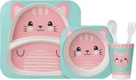 Kit Refeição em Bambu Gatinho Buba - 5 peças