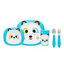 Kit Refeição Infantil 3 Peças Prato com Divisória, Bowl, Copo e Kit Talher Inox Bubazoo, Buba (Panda)