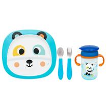 Kit Refeição Infantil 3 Peças Prato com Divisória, Kit Talher Inox e Copo 360 Antivazamento 300ml Buba Bubazoo