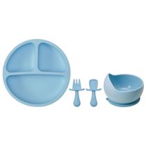 Kit Refeição Infantil 3 Peças Prato Divisórias Silicone Ventosa, Bowl e Talher Buba