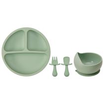 Kit Refeição Infantil 3 Peças Prato Divisórias Silicone Ventosa, Bowl e Talher Buba