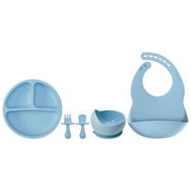 Kit Refeição Infantil 4 Peças Prato Divisórias Silicone Ventosa, Bowl, Talher e Babador Buba