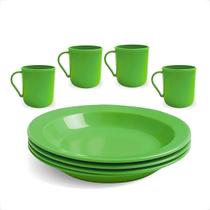 Kit Refeição Infantil 4 Pratos Fundos 23cm e 4 Canecas 400ml Cores Vibrantes Reutilizáveis