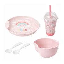 Kit Refeicao Infantil 5 Pecas Introducao Alimentar Plasutil Arco Iris Rosa 18813 Kit Refeicao Infantil 5 Pecas Introducao Alimentar Plasutil Arco Iris Rosa 18813