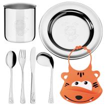 Kit Refeição Infantil Aço Inox Tramontina E Babador Silicone Kit Refeição Infantil Aço Inox Tramontina E Babador Silicone