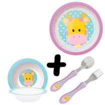 Kit Refeição Infantil Animais Pratinho Bowl e Talheres Buba