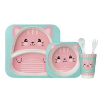 Kit Refeicao Infantil Bambu Gatinho Rosa Buba 13209 Kit Refeicao Infantil Bambu Gatinho Rosa Buba 13209