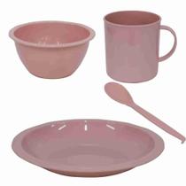 Kit Refeição Infantil com 4 Peças Rosa - Uninjet