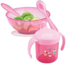 Kit refeição infantil com caneca linha plus - rosa - Petita