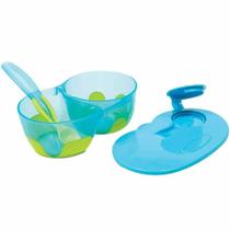 Kit Refeição Infantil com Divisória - Bowl e Colher - 320ml - Azul - Buba