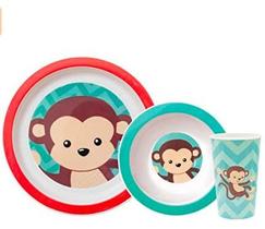 Kit Refeição Infantil Copo Prato e Bowl Animal Fun Monkey - Buba Kit Refeição Infantil Copo Prato e Bowl Animal Fun Monkey - Buba
