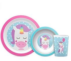 Kit Refeição Infantil Copo Prato e Bowl Animal Fun Unicórnio - Buba Kit Refeição Infantil Copo Prato e Bowl Animal Fun Unicórnio - Buba