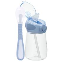 Kit Refeição Infantil Garrafinha Tritan E Colher De Silicone Azul - Buba