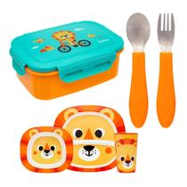 Kit Refeição Infantil Leão + Talheres + Pote Buba