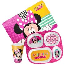 Kit Refeição Infantil Melamina Minnie Disney Prato Divisórias, Copo e Lugar Americano - Tuut Kit Refeição Infantil Melamina Minnie Disney Prato Divisórias, Copo e Lugar Americano - Tuut