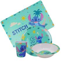 Kit Refeição Infantil Melamina Stitch Disney 4 Peças Incluso Lugar Americano - Tuut