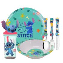 Kit Refeição Infantil Melamina Stitch Disney 6 Peças Incluso Copo Com Canudo 3D - Tuut Kit Refeição Infantil Melamina Stitch Disney 6 Peças Incluso Copo Com Canudo 3D - Tuut