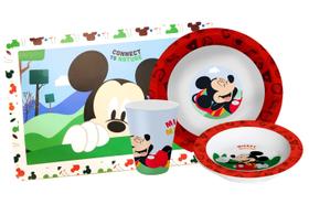 Kit Refeição Infantil Mickey 4 Peças Melamina Prato, Tigela, Copo e Lugar Americano - Tuut