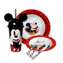 Kit Refeição Infantil Mickey Disney 6 Peças Pratos, Bandeja, Copo e Talheres - Tuut