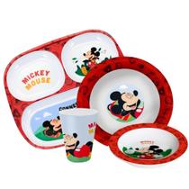 Kit Refeição Infantil Mickey Mouse Disney 4 Peças Pratos, Tigela e Copo Melamina - Tuut