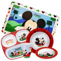 Kit Refeição Infantil Mickey Mouse Disney 5 Peças Melamina Pratos, Tigela, Copo e Lugar Americano - Tuut