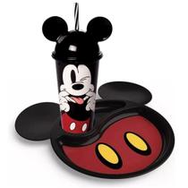 Kit Refeição Infantil Mickey Mouse Prato Divisória e Copo Orelha Mickey - Potte