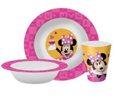 Kit Refeição Infantil Minnie 3 Peças Prato, Tigela e Copo Melamina - Tuut