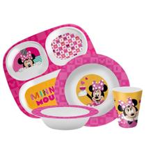 Kit Refeição Infantil Minnie Disney 4 Peças Prato Divisória, Tigela e Copo Melamina - Tuut