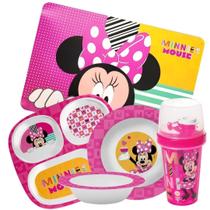 Kit Refeição Infantil Minnie Disney 5 Peças Melamina Pratos, Tigela, Copo e Lugar Americano - Tuut