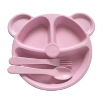 Kit Refeição Infantil Papinha Bebê Prato Colher E Garfo Rosa Kit Refeição Infantil Papinha Bebê Prato Colher E Garfo Rosa