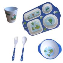 Kit Refeição Infantil Papinha Prato Copo Talheres Pote 5 Pçs