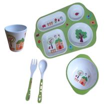 Kit Refeição Infantil Papinha Prato Copo Talheres Pote 5 Pçs