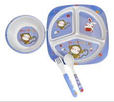 Kit Refeição Infantil Prato Com Divisórias Para Papinha Bebê Pratinho Jogo C/ 4 Pçs Alimentação Macaquinho