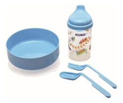 Kit Refeição Infantil Prato Copo E Talher Azul Kuka