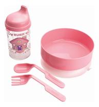 Kit Refeição Infantil Prato Copo E Talher Rosa Kuka